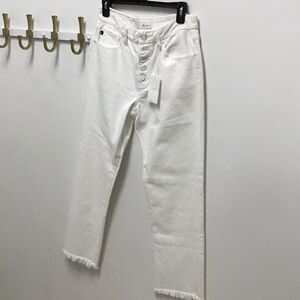 Kancan White Button-Fly Frayed Hem straight leg Jeans